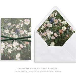 Druckbare Hochzeit Pergament Overlay und Umschlag Liner für 5x7 Hochzeitseinladungen Mini Bundle, Wild Roses Malerei