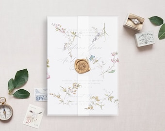 Printable Wedding Vellum Wrap, Big Colorful Flowers Pattern Design