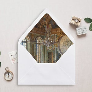 Afdrukbare envelopvoering, A7, euroflap, vierkante klep, balzaalenvelopvoering voor 5 x 7 trouwkaarten, kasteel van Versailles