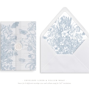 Carta velina per matrimonio personalizzabile e stampabile e fodera per busta per inviti di matrimonio 5x7 Mini Bundle, Bouquet con farfalle