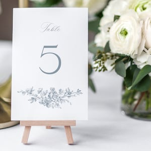 Printable Wedding Table Numbers Template with French Roses, Editable Vintage Small Table Sign Cards, Dusty Blue Table Number, Emma image 2