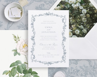 Printable Rehearsal Dinner Invitation Template with French Roses, Editable Elegant Rehearsal Invitation, Instant Download Templett, Emma