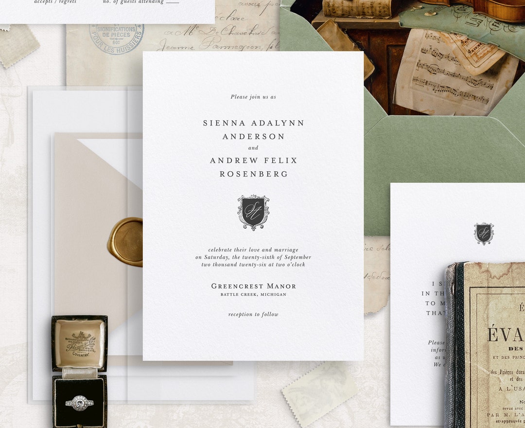 Printable Light Academia Style Wedding Invitation Template Set ...