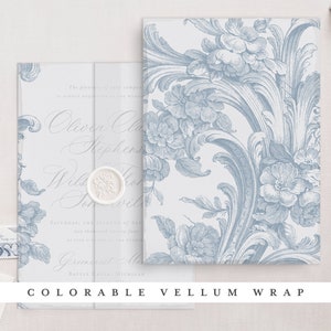 Colorable & Printable Wedding Vellum Wrap for 5x7" cards, Baroque Roses