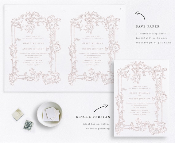 Pearl And Ivory Print At Home Wedding Invitations, Response Cards +  All-Purpose Cards Kit