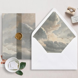 Druckbare Hochzeit Pergamentverpackung und Umschlag Liner für 5x7 Hochzeitseinladungen Mini Bundle, Wolken Antique Art