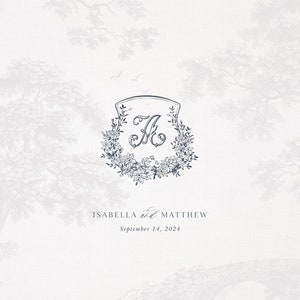 Floral Vintage Wedding Monogram Crest, Line Art Wedding Crest