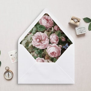 Druckbare rosa Rose Umschlag Liner, Blumen Hochzeit Umschlag Liner, DIY Hochzeit Instant Download PDF Insert, elegante Fine Art Briefpapier
