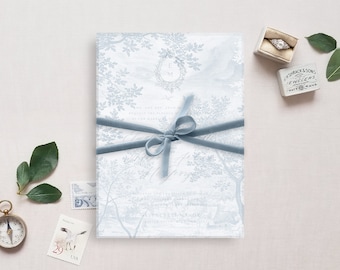 Printable Wedding Vellum Overlay, Toile Tree Print French Blue