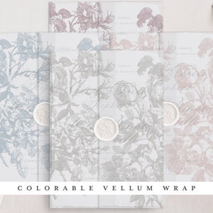 Colorable & Printable Wedding Vellum Wrap for 5x7" cards, Roses Engraving