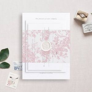 Printable Wedding Vellum Wrap in Narrow Style, Toile French Blush Design