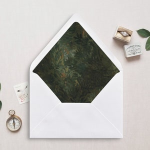 Druckbare Umschlag Liner, A7, Euro Klappe, Quadrat Klappe, 6,5 Quadrat, A6, 5,75 Quadrat, 4 Stange, 4 Stange für 5x7 Hochzeit lädt Evergreen ein