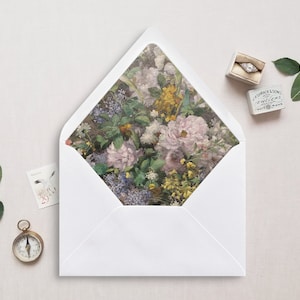 Umschlag Liner zum Ausdrucken, A7, Euro Klappe, Quadrat Flap, 6.5 Square, A6, 5.75 Square, 4 Bar, für 5x7 Hochzeitseinladungen, Bunter Strauß