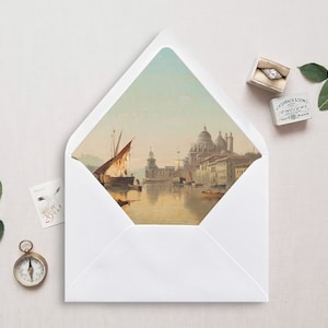 Druckbare Umschlagunterlage, A7, Euro Flap, quadratische Klappe, Stadt Landschaft Umschlag Liner für 5x7 Hochzeitseinladungen, Venedig Italien