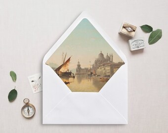 Printable Envelope Liner, A7, Euro Flap, Square Flap, City Landscape Envelope Liner for 5x7 Wedding Invitations, Venice Italy