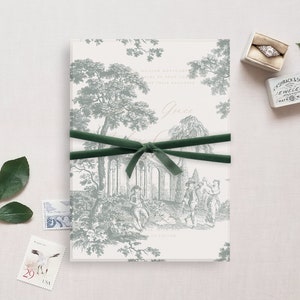 Printable Wedding Vellum Overlay Couple, French Toile Green Design