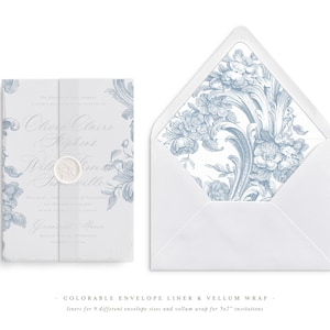 Colorable & Printable Wedding Vellum Wrap and Envelope Liner for 5x7 Wedding Invitations Mini Bundle, Baroque Roses