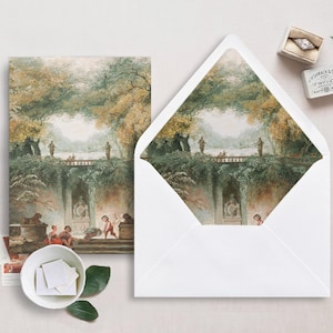 Druckbare Hochzeit Pergamentverpackung und Umschlag Liner für 5x7 Hochzeitseinladungen Mini Bundle, Park Barocke Malerei