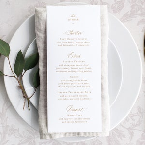 Druckbare Hochzeitsmenü-Kartenvorlage mit goldener Kalligraphie, bearbeitbares elegantes klassisches Abendgetränk Buffet-Tischmenüs, CS