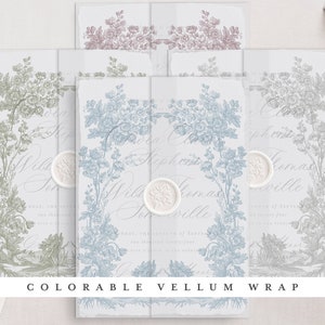 Colorable & Printable Wedding Vellum Wrap for 5x7" cards, Vintage Floral Arch Design