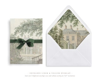 Printable Wedding Vellum Overlay and Envelope Liner for 5x7 Wedding Invitations Mini Bundle, Victorian House