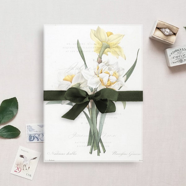 Printable Wedding Vellum Overlay, Narcissi Flower Design