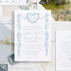 Afdrukbare sjabloon huwelijksuitnodiging set met wilde bloemen en lint, bewerkbare vintage uitnodigingen bruiloftsdetails en RSVP-kaarten, Cottagecore