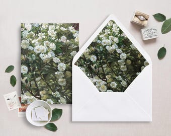 Printable Wedding Vellum Wrap and Envelope Liner for 5x7 Wedding Invitations Mini Bundle, White Rose Bush Painting