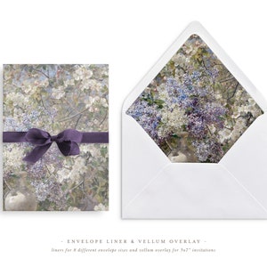 Druckbare Hochzeit Pergament Overlay und Umschlag Liner für 5x7 Hochzeitseinladungen Mini Bundle, Frühlingsblüten Malerei