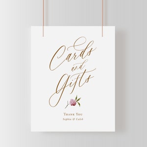 Cards & Gifts Sign, Printable Colorful Floral Wedding Sign Template, Editable Elegant Sign, Classic Gold Sign 8x10 image 1