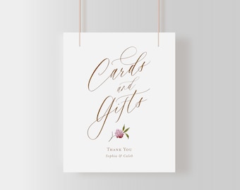 Cards & Gifts Sign, Printable Colorful Floral Wedding Sign Template, Editable Elegant Sign, Classic Gold Sign 8x10