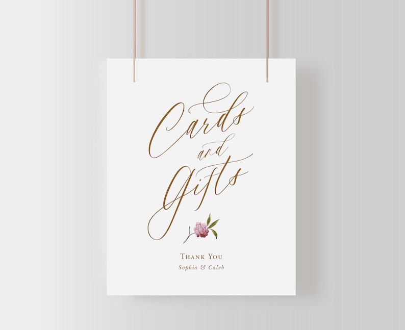 Cards & Gifts Sign, Printable Colorful Floral Wedding Sign Template, Editable Elegant Sign, Classic Gold Sign 8x10 image 1