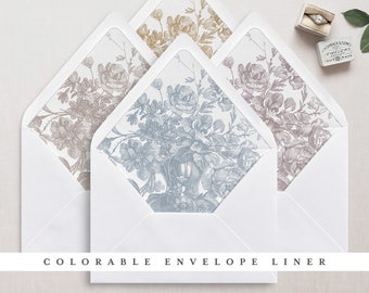 Colorable & Printable Envelope Liner Templates in 9 different sizes, Bouquet Engraving
