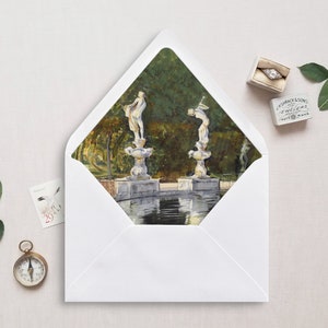 Druckbare Umschlagunterlage, A7, Euro Klappe, Quadratische Klappe, Stadt Landschaft Umschlag für 13x18 Hochzeitseinladungen, Garten Garten in Florenz Italien