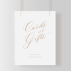 Placa de cartões e presentes, modelo de placa de casamento de caligrafia para impressão, placa elegante editável, placa dourada clássica 8x10 | CS