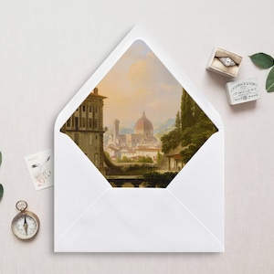 Druckbare Umschlag Einlage, A7, Euro Klappe, quadratische Klappe, Stadt Landschaft Umschlag Liner für 5x7 Hochzeitseinladungen, Florenz Italien