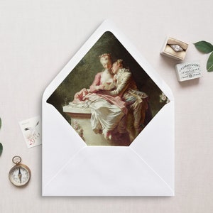 Forro de sobre imprimible A7, EuroFlap, SquareFlap, 6.5 Square, A6, 5.75 Square, 4 barras, 4 barras para invitaciones de boda de 5x7 Carta de amor barroca