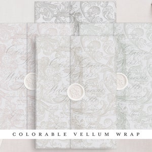 Colorable & Printable Wedding Vellum Wrap for 5x7" cards, Vintage Floral Ornament Design