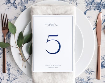 Printable Wedding Table Numbers Template in Blue and White, EditableSmall Table Sign Cards, Delft Blue Chinoiserie Table Number