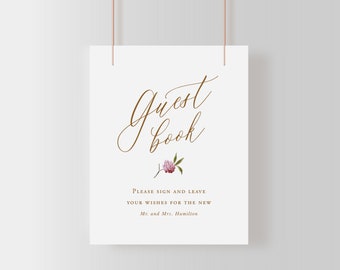 Guestbook Sign, Printable Colorful Floral Wedding Sign Template, Editable Elegant Sign, Classic Gold Sign 8x10