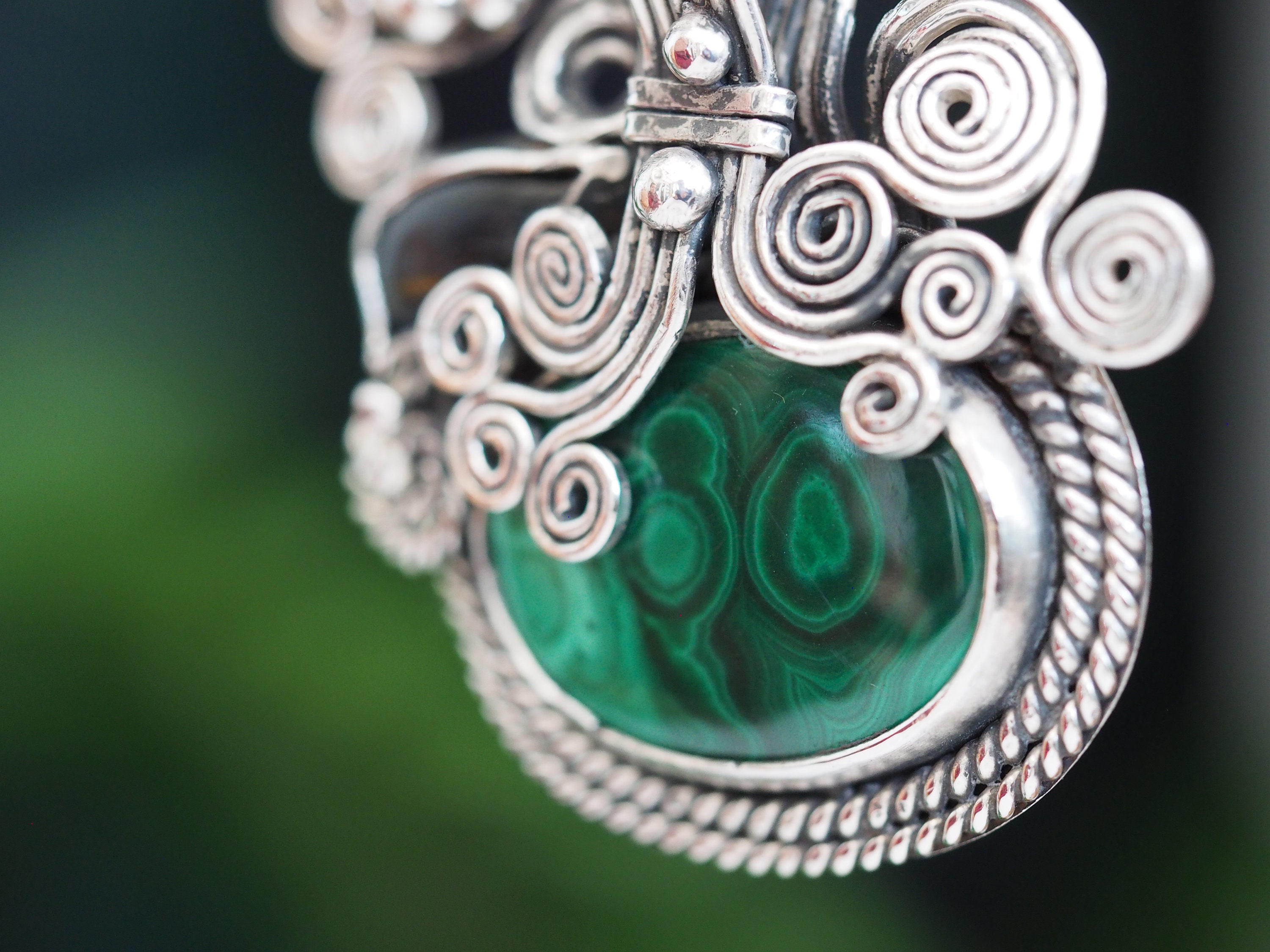 Malachite Sterling Silver Necklace Etsy