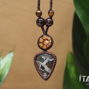 Dark Septarian & Ayahuasca · Macrame Talisman Necklace