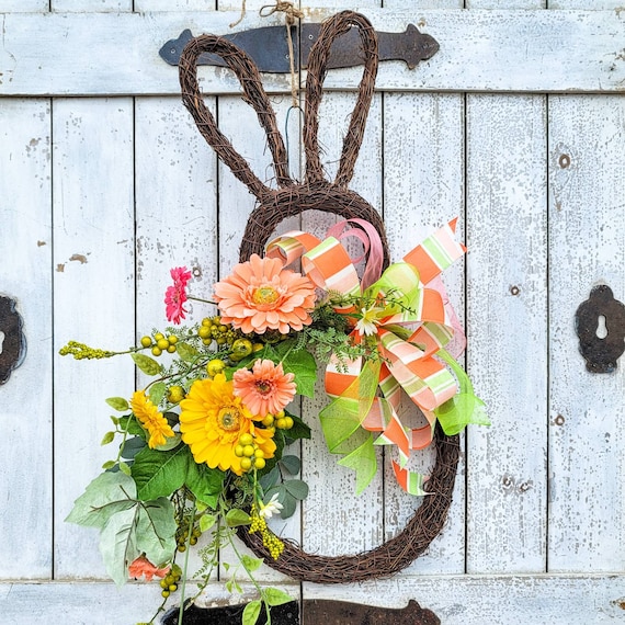 Bunny Wreath: Spring Floral Door Hanger, Easter Decor, Grapevine Base