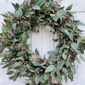 Eucalyptus Wreath-Large Seeded Eucalyptus Wreath-Summer Spring Wreath-Year Round Greenery Wreath-All Season Everyday Wreath for Front Door