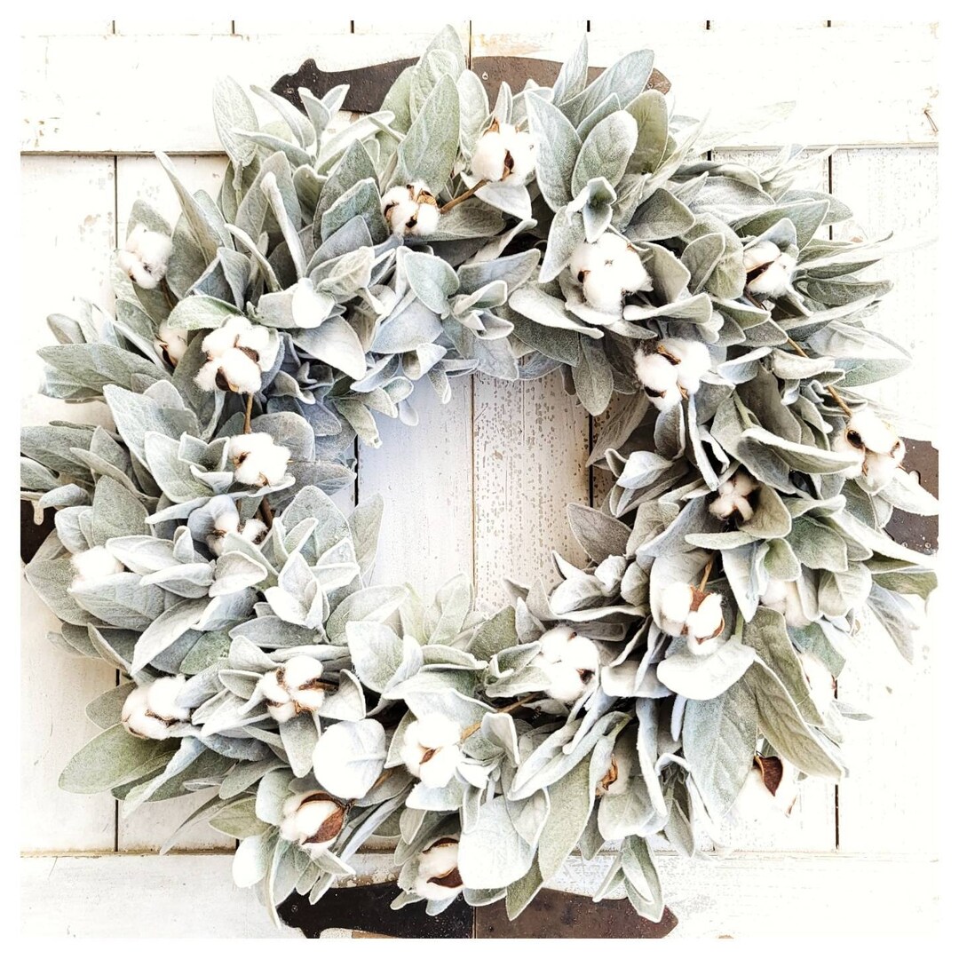 Lambs Ear and Cotton Wreath-lambs Ear Wreath-year Round Greenery Wreath ...