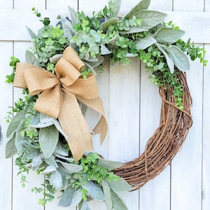 Lambs Ear & Eucalyptus Wreath-Eucalyptus Wreath-Lambs Ear Wreath-Year Round Front Door Wreath-Spring Summer Wreath-Farmhouse Style-Greenery