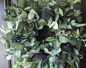 Mixed Greenery Wreath: Faux Everyday Eucalyptus Grapevine Door Decor