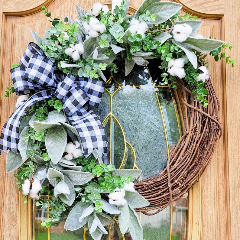 Cotton Wreath-Lambs Ear and Cotton Wreath-Buffalo Plaid Wreath-Fall Wreath-Everyday Wreath-Lambs Ear Wreath-Eucalyptus Wreath-Farmhouse Syle