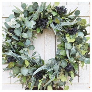 Everyday Wreath for Front Door-Mixed Eucalyptus Wreath-Summer Spring Wreath-All Greenery Wreath-Year Round indoor Wreath-All Season Wreath