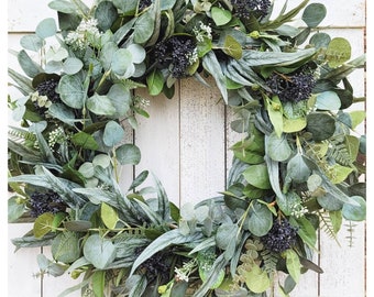 Everyday Wreath for Front Door-Mixed Eucalyptus Wreath-Summer Spring Wreath-All Greenery Wreath-Year Round indoor Wreath-All Season Wreath